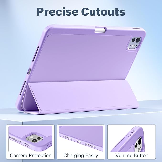Akkerds for iPad Pro 11 Inch Case (M5/M4) 2025/2024 6th/5th Generation with Pencil Holder, for iPad Pro Case 11 Inch with Trifold Stand Protective Cover/Soft TPU Back, Auto Wake/Sleep, Lavender