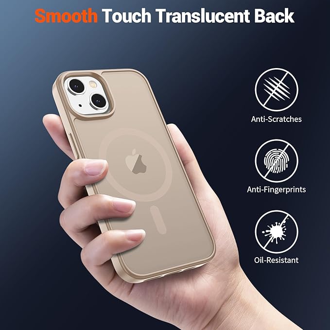 SUPFINE Magnetic for iPhone 15 Case(Compatible with MagSafe)(Military Grade Drop Protection) Slim Translucent Matte Shockproof with Anti-Fingerprint Phone Case,Desert Gold