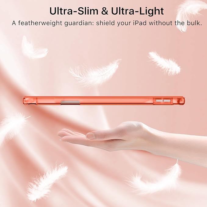 MoKo for iPad Air 11 inch Case (M4/M3/M2) 2026/2025/2024, iPad Air 5th/4th Gen 10.9 inch Case 2022/2020 with Pencil Holder, Slim Light Trifold Cover with Hard PC Translucent Back Shell, Orange
