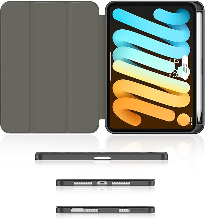Soke Case for iPad mini 7(A17 Pro) 2024/iPad Mini 6 2021 8.3 inch with Pencil Holder-[Pencil Charging + Auto Wake/Sleep], Soft TPU Back Cover for iPad mini 7th/6th Generation(Black Marble)