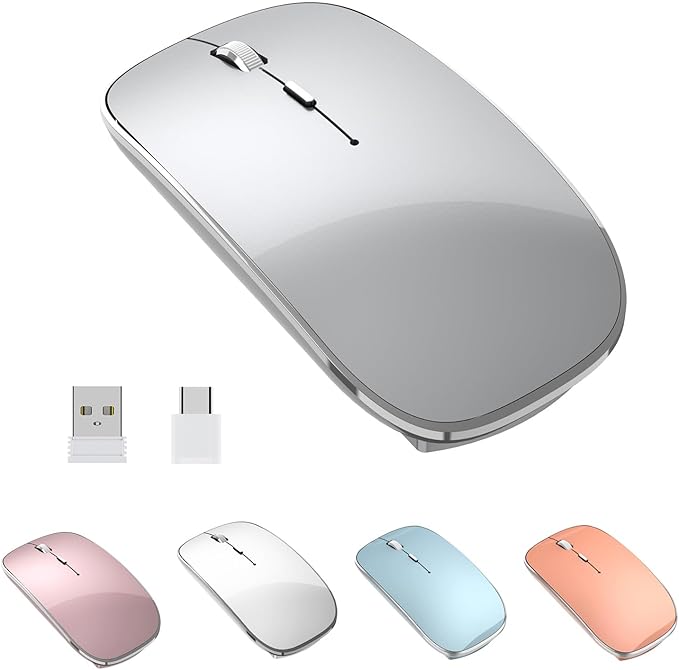Halpilt Wireless Mouse Chargeable Portable Silent USB and Type-C Dual Mode Wireless Mouse 3 Adjustable DPI for Laptop, Mac, Android, PC (Q23S Black) (Grey)