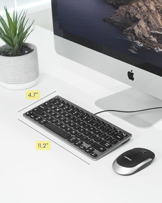 Macally Small Wired Keyboard for Mac and PC (Dual USB C + A) - Save Space, 78-Key Layout with 13 Shortcuts, Type C - Compact USB C Keyboard for MacBook, iMac, iPad, iPhone - Space Gray