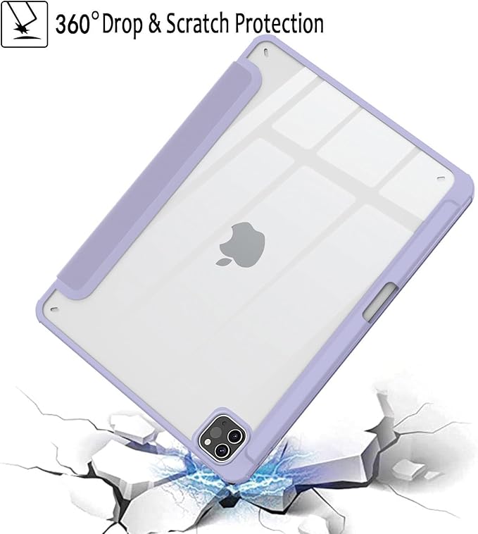 Case for iPad Pro 11 inch 4th / 3rd / 2nd Generation (2022/2021/ 2020), for iPad Pro 11 Case with Pencil Holder, Clear Back Cover for iPad Pro 11, Auto Sleep/Wake, Purple