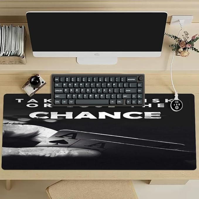 Take The Chance Motivational Desk Mat Black,Inspirational Large Mouse Pad 31.5"x15.7" Extended Gaming Mouse Pad Mat with Non-Slip Base Stitched Eges Mousepad for Computer,Keyboard Laptop