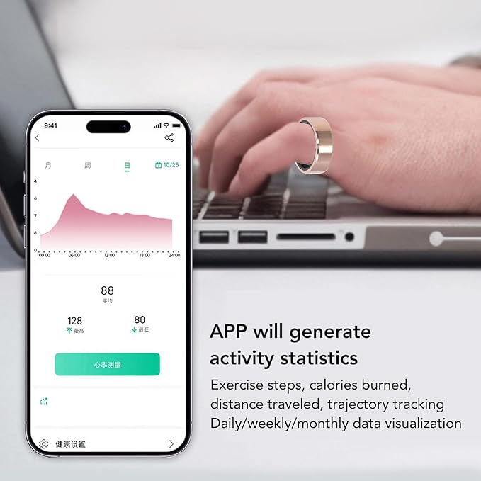 Smart Ring Health Tracker, Fitness Tracker Ring Monitoring Sleep Quality and Heart Rate, Waterproof Wearable Healthy Data Recorder with APP