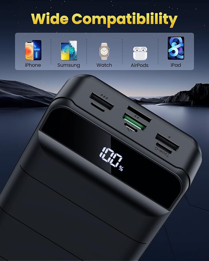 Portable Charger Power Bank 60000mAh 22.5W USB C Fast Charging Battery Bank with 4 Outputs & 3 Inputs LED Display Huge Capacity External Battery Bank LED Display for iphone, Samsung, Google etc