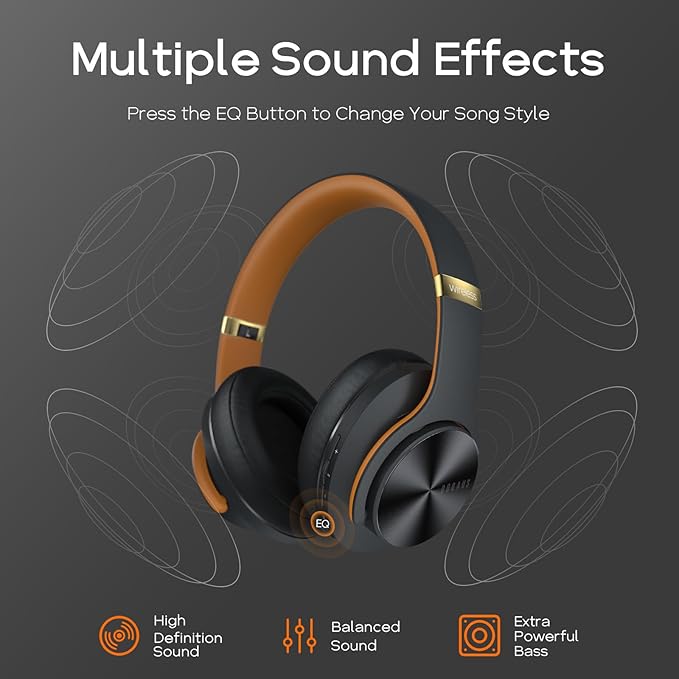 DOQAUS Bluetooth Headphones Over Ear, 90H Playtime, 3 EQ Modes, HiFi Audio, ENC Mic, Reinforced Durable Frame & Soft Earpads for Extended Wear, Phone, PC, Travel