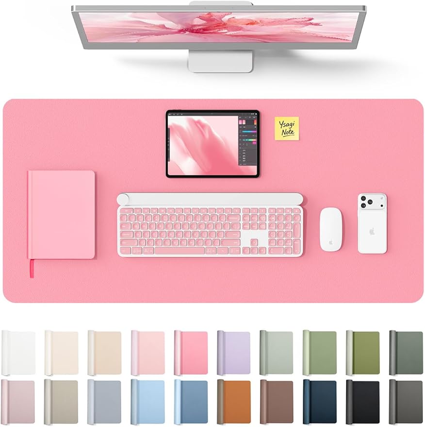 YSAGi Leather Desk Protector, Office Mat, Large Mouse Mat, Non-Slip PU Leather Blotter, Laptop Desk, Waterproof Writing Pad for Office and Home (Pink, 31.5" x 15.8")