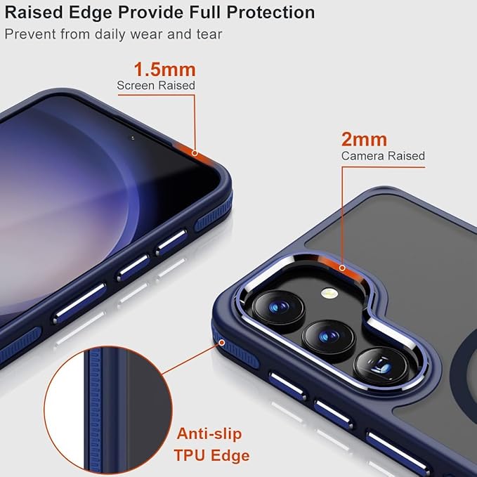 MALEWOLF Case for Galaxy S23 FE with 3 Modes Stand, Compatible with Magsafe, Color Hybrid Shockproof with Anti-Slip Edge, Matte Translucent Phone Case for Galaxy S23 FE (Darkblue)