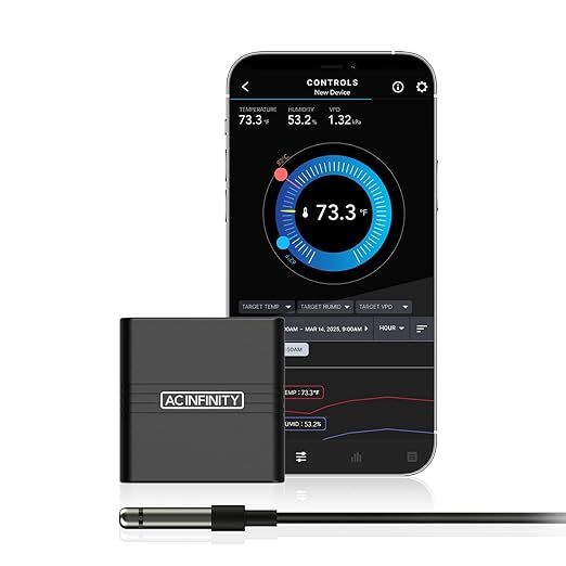 AC Infinity Mini Temperature Humidity Smart Hygrometer A1 Bluetooth App Monitor, Climate Gauge Thermometer Sensor Probe for Basements, Guitar Rooms, Grow Tents & Greenhouses