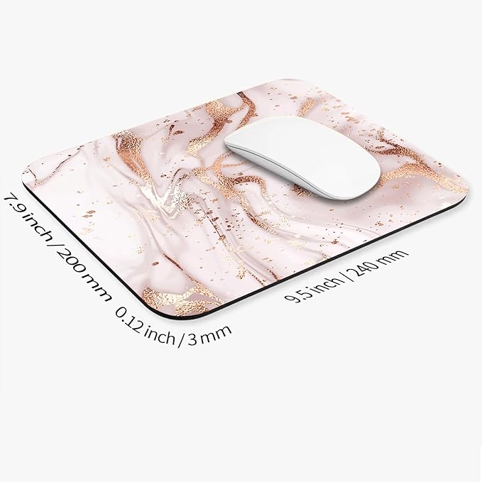 Square Mouse Pad Rose Gold Marble, Personalized Premium-Textured Custom Mouse Mat Design, Washable Mousepad Cloth, Non-Slip Rubber Base Computer Mouse Pads for Wireless Mouse