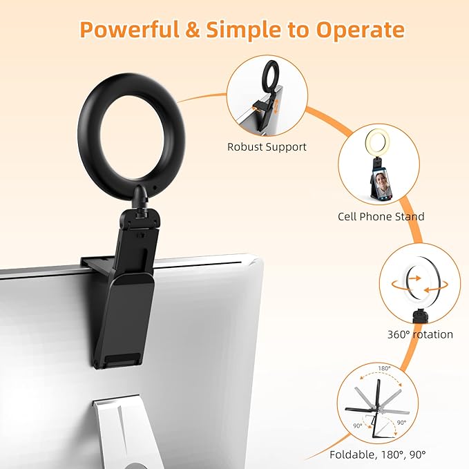 2Packs-Ring Light for Computer Laptop,Video Conference Lighting kit for Zoom Meetings,5" Small Led Selfie Light Portable DeskLight with Stand,Cell Phone Holder Desktop Lighting for Skype Call Black