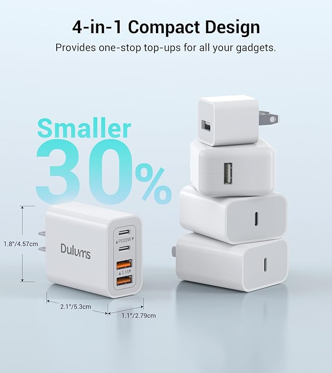 [2-Pack] 40W USB C Charger Cube, Wall Plug Fast Charging Block, 4-Port PD+QC Power Adapter Multiport Brick Type C Box for iPhone 17/16/15/14/13/12/11/Pro Max/XS/XR/8/7, Tablets, Samsung