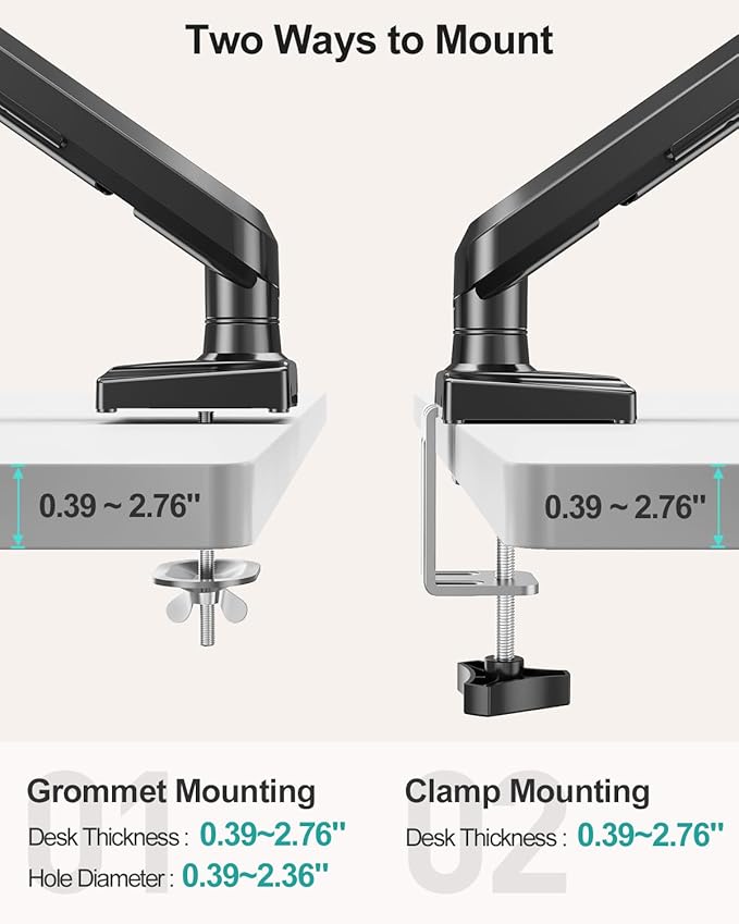 Single Monitor Desk Mount, 13-32 inch Adjustable Full Motion Monitor Arm, Computer Monitor Stand Holder with Clamp and Grommet Base, Fits 4.4 to 22lbs Screens, VESA Mount Bracket, Black, Freelift Pro