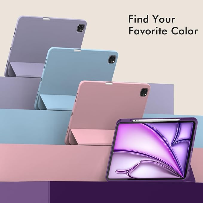 ZryXal New iPad Air 13 Inch Case M3 2025/M2 2024 with Pencil Holder, Trifold Stand Smart Case with Soft TPU Back,Auto Wake/Sleep(Dark Purple)