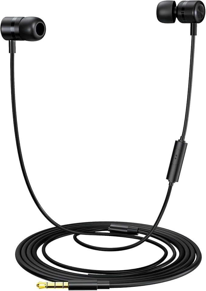 MORMOQUE EP-06 Wired Earbuds in-Ear Earphones,Build-in Microphone Noise Isolating Headphones,3.5mm Jack 4.9ft Long Cord Ear Buds,HD Bass Audio,with 6 Ear Tips,for Smartphones/Laptop/Computer Etc-Black