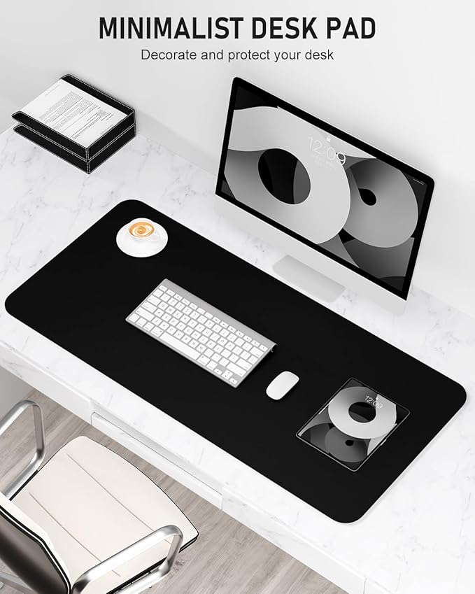 Desk Pad, 35.5" x 17" PU Leather Non-Slip Desk Mat Large Mouse Pad for Desktop, Waterproof Laptop Computer Writing Mat for Office, Home, Work, Gaming, Black