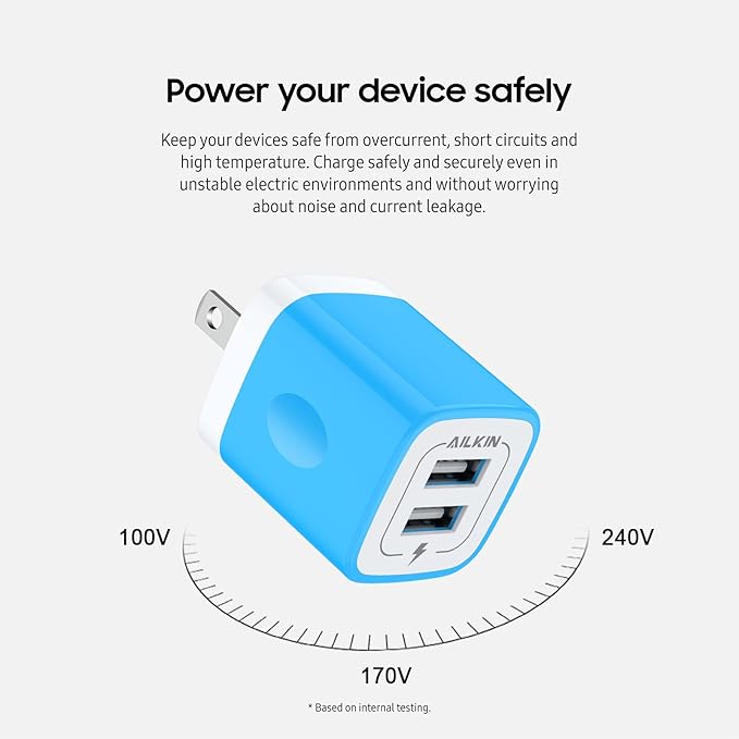 USB Wall Charger, [2-Pack] 5V/2.1AMP AILKIN 2-Port USB Wall Charger Home Travel Plug Power Adapter Charging Box for iPhone 17 Air 16 16e15 14 13 12 Pro Max Mini SE 11 11Pro Plus, Samsung Galaxy, Moto