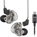 CCZ Melody USB C Headphones Wired Type-C in Ear Monitor, Professional USB C Wired Earbuds Gaming Earphones with 1BA 1DD Patent Ear fins Ear tips for Singer Musician (Clear Black, USBC-Without Mic)