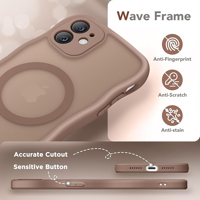 CAPRARO Cute for iPhone 11 Case, Compatible with MagSafe, [Curly Wave Edge] [Full Camera Protection] [14 FT Drop Protection] Magnetic Phone Case for 11 6.1 Inch, Brown