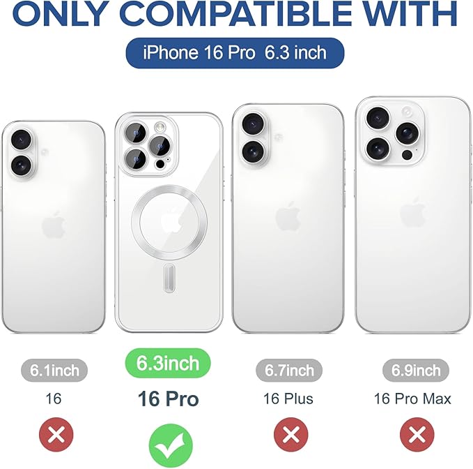 Hython Magnetic Clear for iPhone 16 Pro Case with Camera Lens Protector [Compatible with MagSafe] Luxury Plating Edge Slim Soft TPU Cover Protective Phone Case for iPhone 16 Pro 6.3", Matte Silver