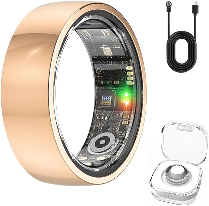 Smart Ring with Real-time Pressure & Heart Rate Monitoring, Fitness Tracker with Sleep Analysis, IP68 Waterproof, Rechargeable Health Ring for Men Women, No App Subscription (Rose Gold, #9)