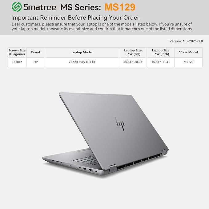 Smatree MS129 Hard EVA Protective Sleeve Case with Stand Compatible for 18 inch HP ZBook Fury G1i Waterproof Sleeve