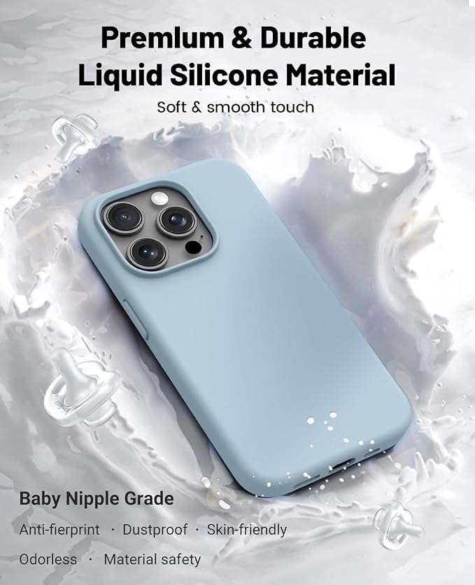 OTOFLY Compatible with iPhone 15 Pro Max Case,[Silky and Soft Touch Series] Premium Soft Liquid Silicone Rubber Full-Body Protective Bumper Case for iPhone 15 Pro Max (Baby Blue)