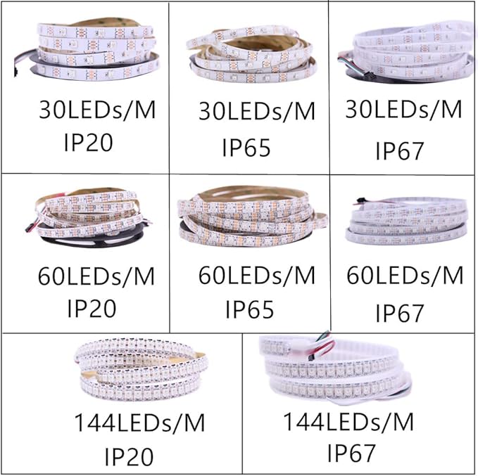 WS2812B LED Strip Individual Addressable Light SMD 30Pixels/m 5050 RGB Pixel Strip DC5V (16.4FT 150LEDS Waterproof IP65, White PCB)