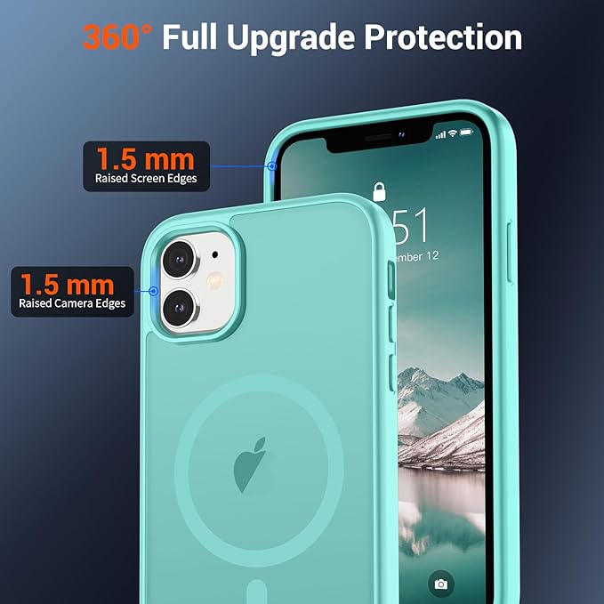 SUPFINE Magnetic for iPhone 12 Case/iPhone 12 Pro Case (Compatible with MagSafe)(Military Grade Drop Protection) Slim Translucent Matte Shockproof with Anti-Fingerprint Phone Case,Blue Green