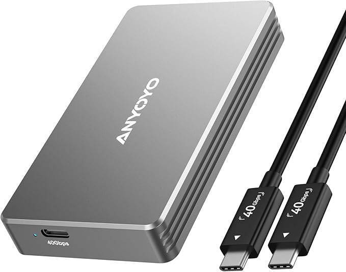ANYOYO 40Gbps M.2 NVMe SSD Enclosure with Aluminum Alloy Heat Dissipation, No Noise External SSD Case Compatible for Thunderbolt 4/3/USB4, Support M/B+M Key SSD, Tool-Free Installation