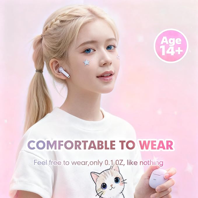 Pink True Wireless Earbuds Bluetooth 5.3 with Microphone for Working Out Noise Canceling Blue Tooth Ear Buds Deep Bass TWS Wireless Earphones with Charging Case in Ear Headphone for iPhone Android