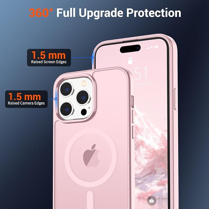 SUPFINE Magnetic for iPhone 14 Pro Max Case (Compatible with MagSafe) (Military Grade Drop Protection) Translucent Matte Shockproof Phone Cover,Light Pink