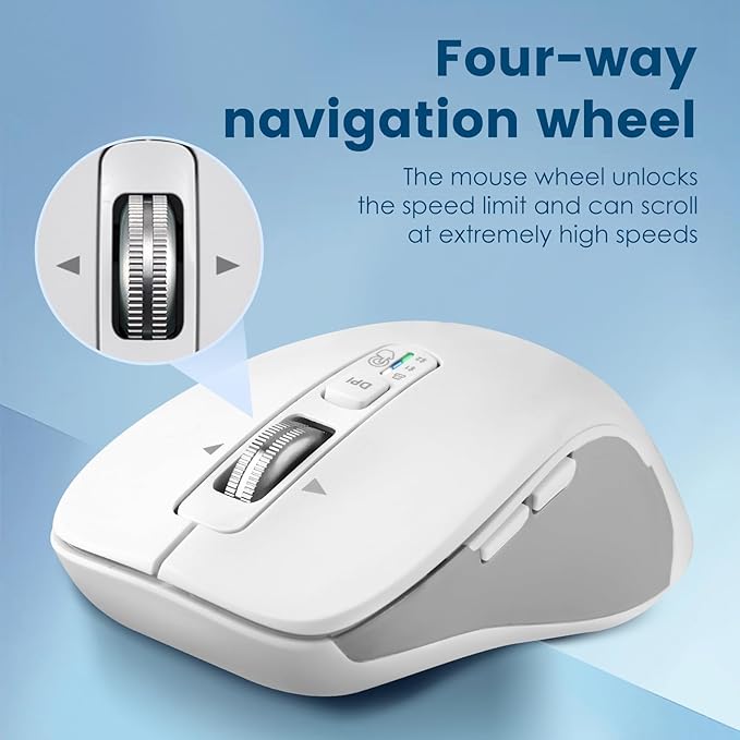 CITLLA Wireless Bluetooth Mouse (USB + BT1 + BT2), Full Size, 4-Way Scrolling, Multi-Device Silent Mouse for Computer, Laptop, iPad, MacBook (White)