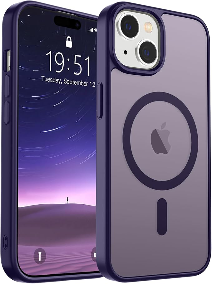 SUPFINE Magnetic for iPhone 15 Case (Compatible with MagSafe) (Military Grade Drop Protection) Slim Translucent Matte Shockproof with Anti-Fingerprint Phone Case, Dark Purple