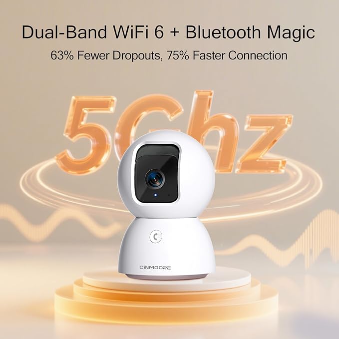 5G Indoor Camera, 3K Pet/Dog Camera with Phone App/Speaker, 64GB SD Card Included No Subscription, PTZ WiFi Baby Monitor for Home Security, 0-Glow Night Vision, Free AI Detection