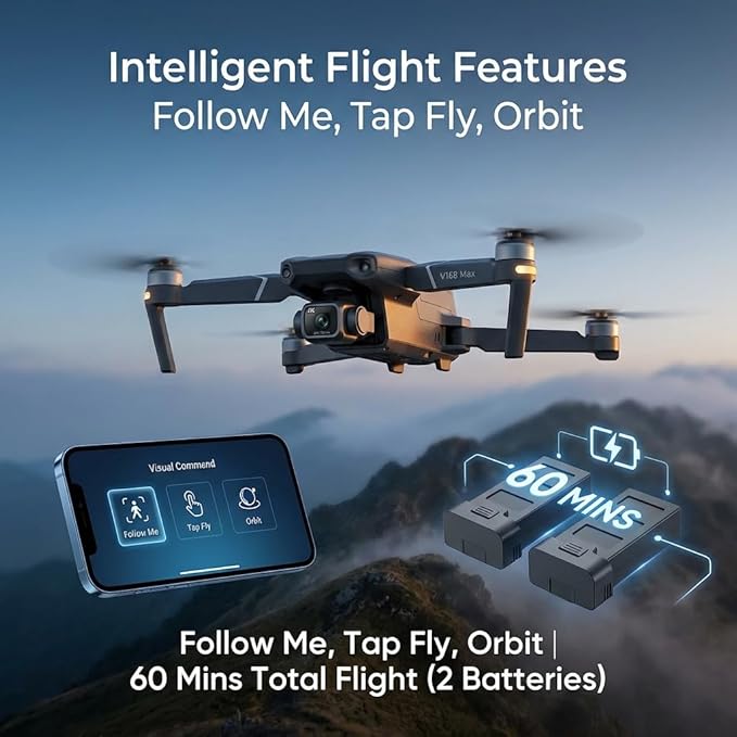 V168 Pro MAX GPS Drones with Camera for Adults 4K, RC Drone with 4.5" HD Screen on Controller, 60 Mins Flight, Long Range Transmission, 360° Obstacle Avoidance, Follow Me, Auto Return, Brushless Motor, QuickShots, Lightweight and Foldable Quadcopter fo...