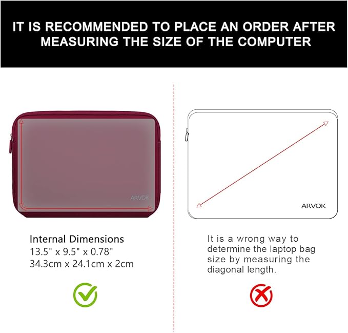 Arvok 13 13.3 14 Inch Laptop Sleeve Case for MacBook Pro/MacBook Air 13-14 inch, Water-Resistant Notebook Chromebook Computer Pouch, Carrying Bag Cover for HP/Dell/Lenovo/Asus/Acer, Wine Red