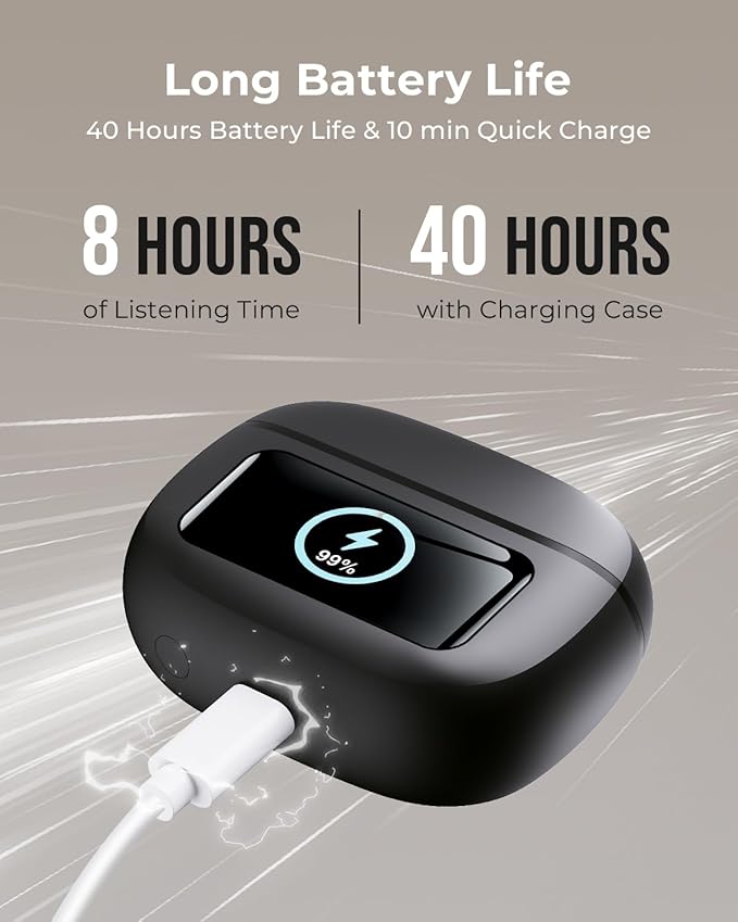 Wireless Earbuds, Ear Buds Active Noise Cancelling with Charging Case, 6.0 Bluetooth Earbuds with AI Clear Calls, 40H Playtime for Sports & Working,Stereo Sound Headphones for iPhone/Android-Night Bl