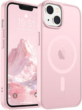 SUPFINE Magnetic for iPhone 14 Case & iPhone 13 Case (Compatible with MagSafe)(Military Grade Drop Protection) Translucent Matte Shockproof Phone Cover,Light Pink