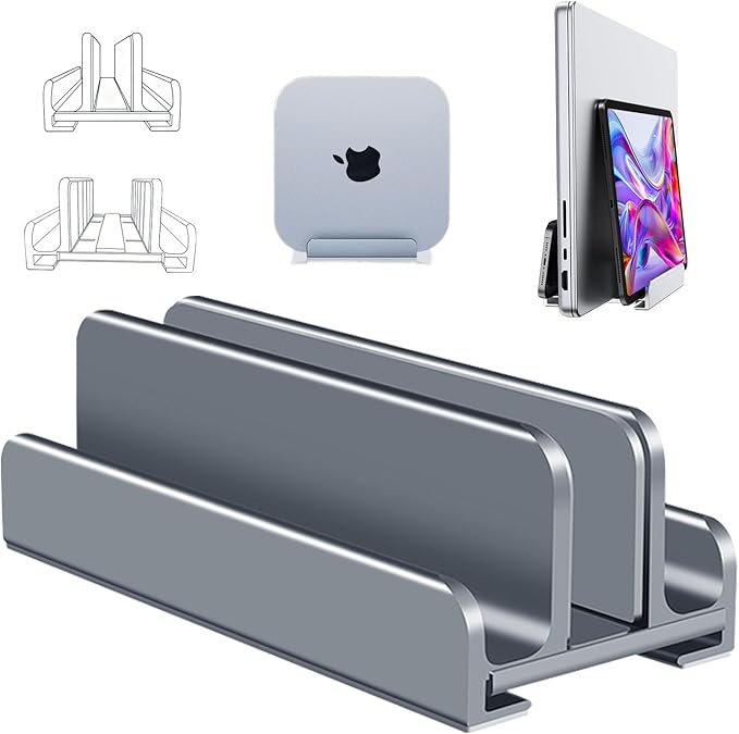 Aluminum Vertical Laptop Stand Holder for Desk Compatible with MacBook Pro, MacBook Air, Dell, HP, Lenovo, Up to 17.3 inches, Blue-Gray