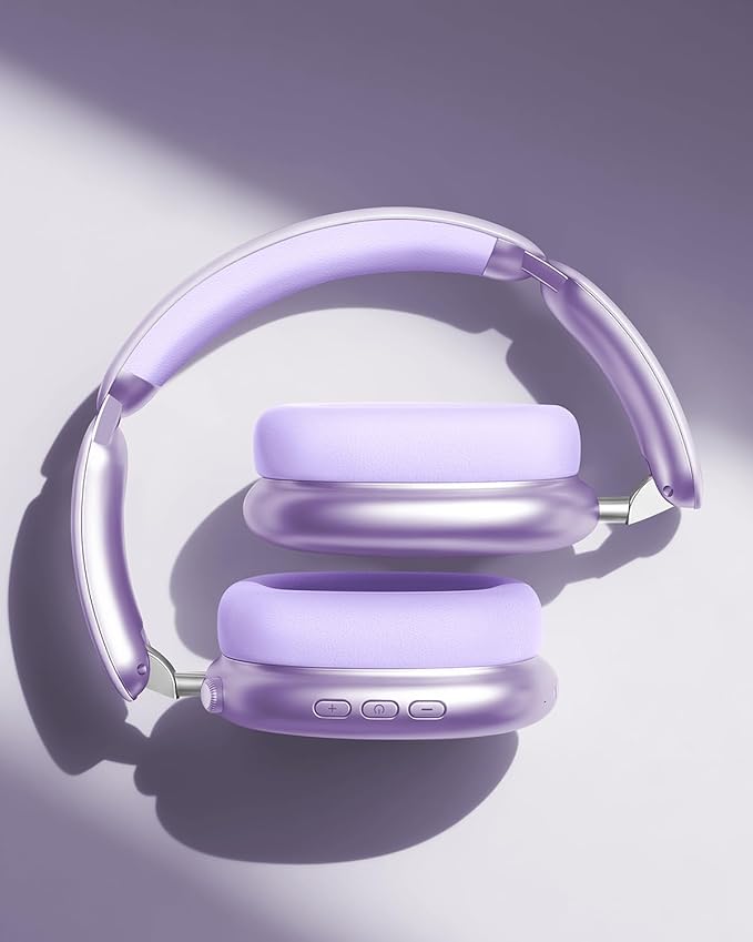 Wentronic Y02 Active Noise Cancelling Headphones, Wireless Over-Ear Bluetooth 5.4 Headphones, Multiple Modes, 60H Playtime, Hi-Res Audio, Big Bass, Foldable Lightweight for Travel Home Office, Purple