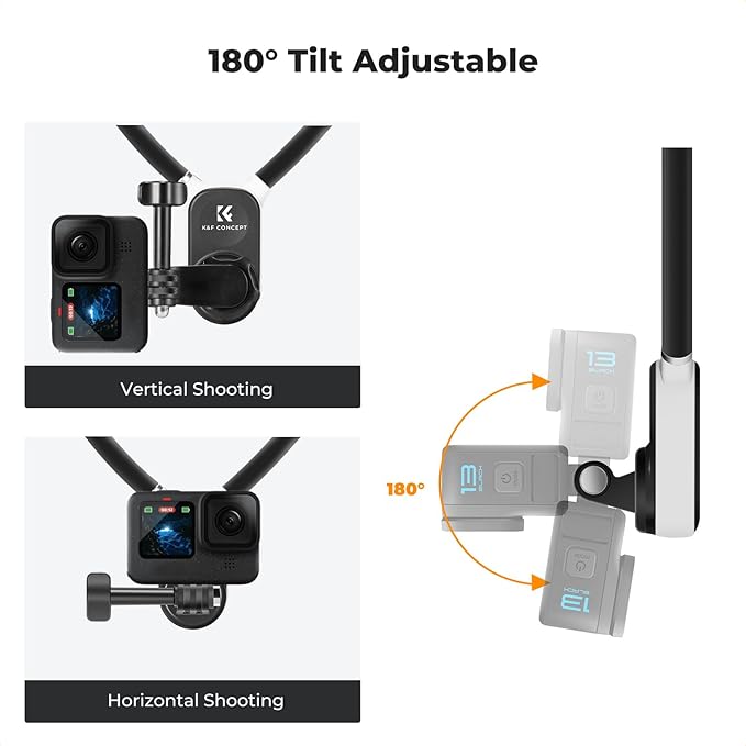 K&F Concept Magnetic Neck Mount for GoPro Hero 13/12/11/10/9 Black, DJI Osmo Action 3/4/5 Pro, Neck POV Vlog Selfie Hand Free Neck Holder Chest Stand Video Recording for DJI Osmo Pocket 3