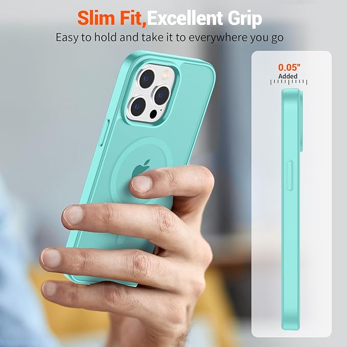 SUPFINE Magnetic for iPhone 15 Pro Case (Compatible with MagSafe) (Military Grade Drop Protection) Translucent Matte Shockproof Phone Cover,Blue Green