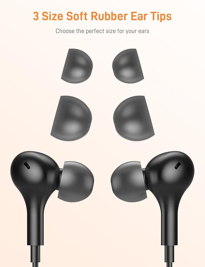 iMangoo for Apple USB C Wired Headphones, Hi-Fi Sound Corded Earbuds, Ergonomic Small in Ear Buds for iPhone 17 Pro Max/17e/16 Plus/16e/15, for Samsung S26/S25 Ultra/for Pixel Type C Earphones Black