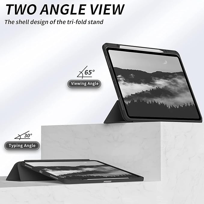 Case for iPad Pro 12.9-inch 2022/2021(6th/5th Gen),iPad Air 13 Inch(M4/M3/M2,2026/2025/2024) with Pencil Holder,2nd Gen Pencil Charging,Auto Sleep/Wake,Flexible TPU Protective Cover (Black)