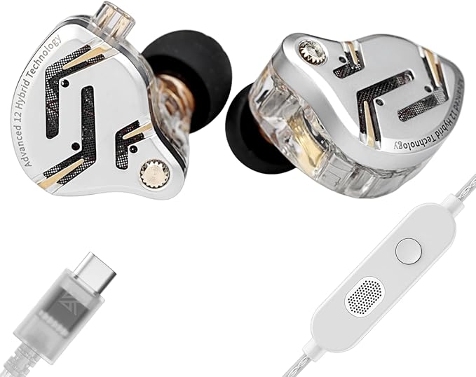 KZ ZS12 PRO 2 USB C Wired Headphones Type-C in Ear Monitor Headphone, 5BA+1DD 6 Driver Gaming Earbuds USB C Wired Earphones, HiFi Clarity Sound Immersive Bass IEMs for Gaming (USBC-with Mic, Silver)