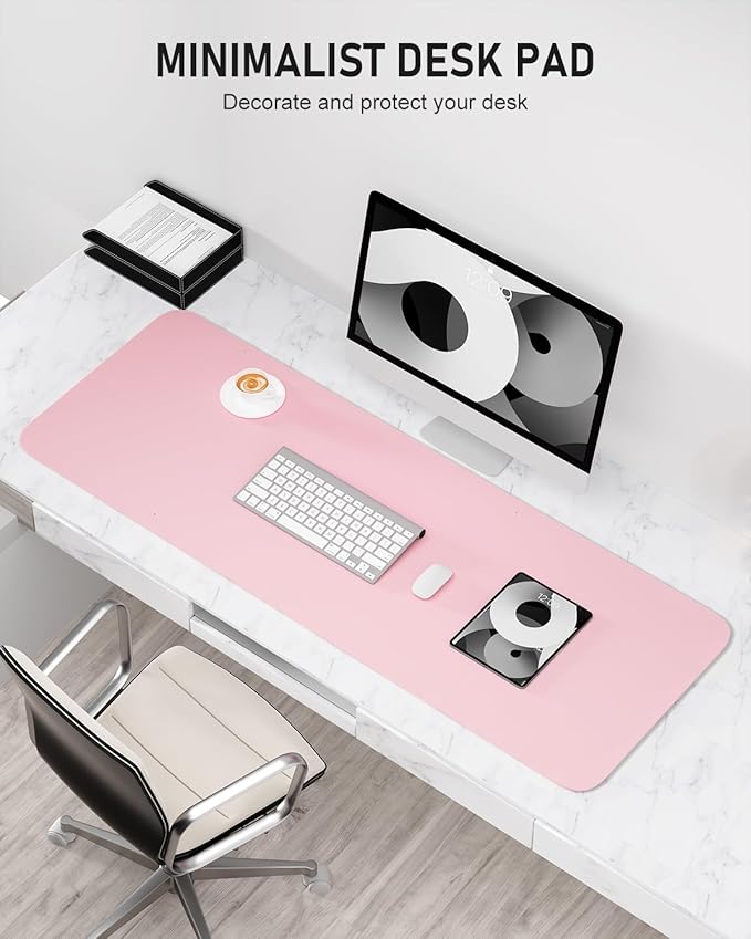 Desk Pad, 48" x 17" PU Leather Non-Slip Desk Mat Large Mouse Pad for Desktop, Waterproof Laptop Computer Writing Mat for Office, Home, Work, Gaming, Light Pink