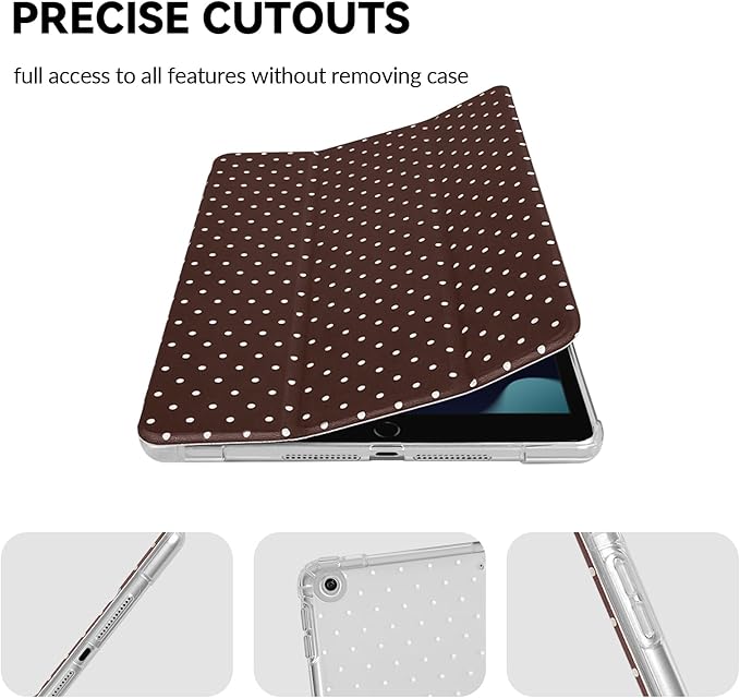 Lovmooful Compatible for iPad 5/6 (9.7-Inch,2018/2017 Model,6th/5th Generation) Case with Pencil Holder Cute Polka Dot with Aesthetic Design Soft TPU Trifold Stand Protective-Brown