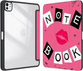 Case for iPad Pro 11-Inch M5/M4 2025/2024 (6th/5th Generation), Case with Pencil Holder, Clear Back Cover Cute Cool Design for Women Girls, Auto Sleep/Wake, Rose Red Book